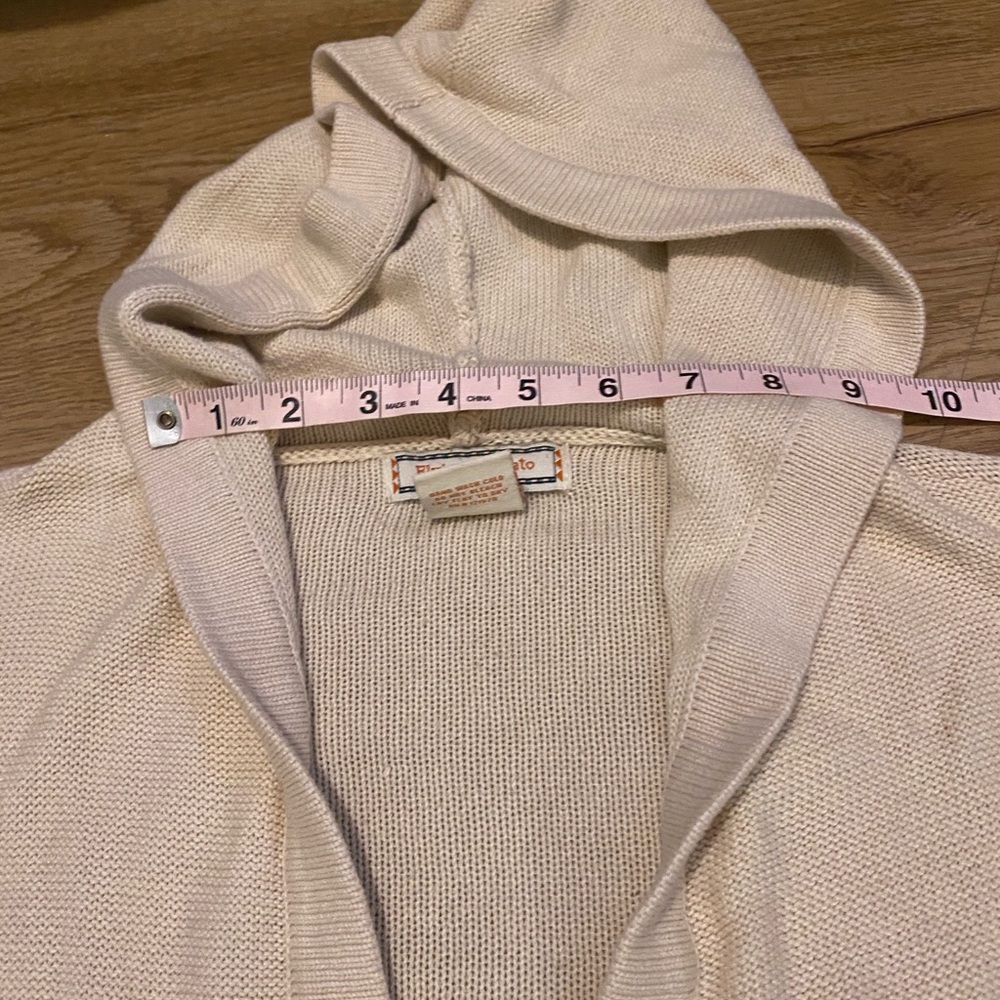 Cream Hooded Cardigan with Fringe and Pattern - Picture 10 of 17